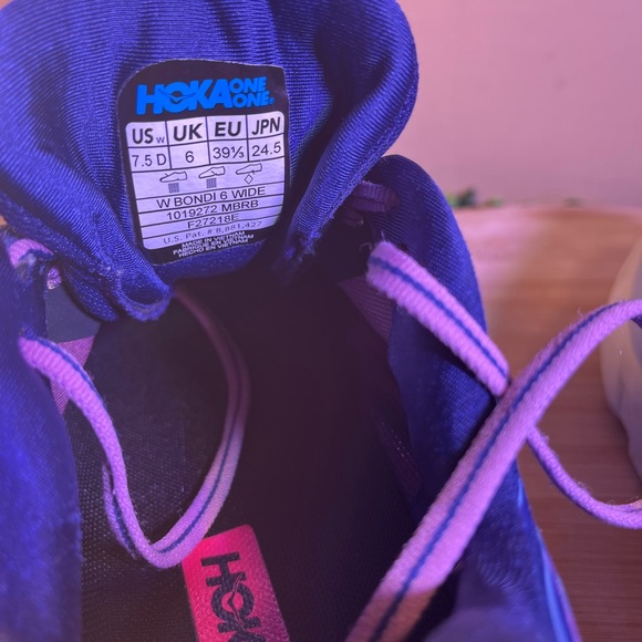 HOKA ONE ONE BONDI 6 BLUE PINK WOMENS ATHLETIC RUNNING SHOE SIZE 7.5 D - Picture 11 of 11